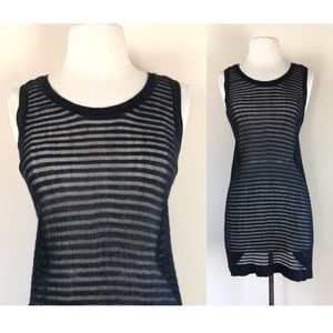 vintage 90s y2k sheer striped tunic net mesh tank top grunge boho goth black